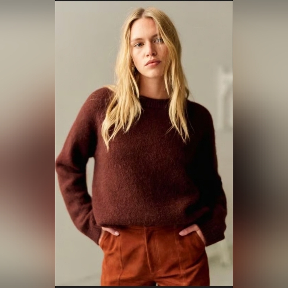 $280 NWT! Sezane Amiel Mocha Brown Alpaca Blend Sweater Size XXS fits S to M